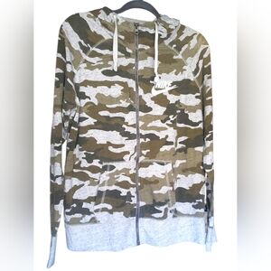 Vintage Nike Camo Zip-Up Hoodie - Olive Green & Gray